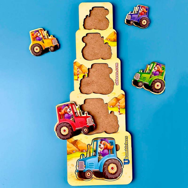 Сортер більше-менше UBEE "Цуценята-трактористи" з дерева ПСФ068