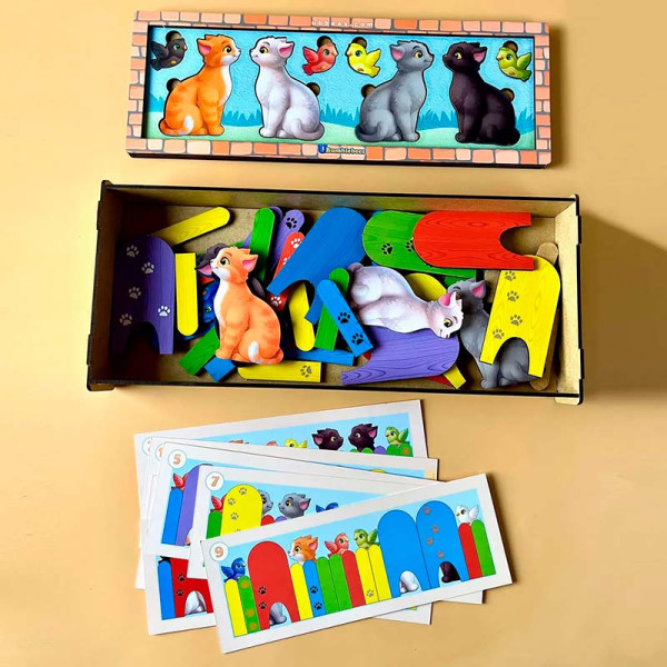 Розвиваюча гра з картками UBEE "Котики за парканом" з дерева ПСФ150