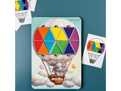 Пазли-вкладки Мозаїка UBEE "Слоненя на повітряній кулі" дерев'яна 4823720033518