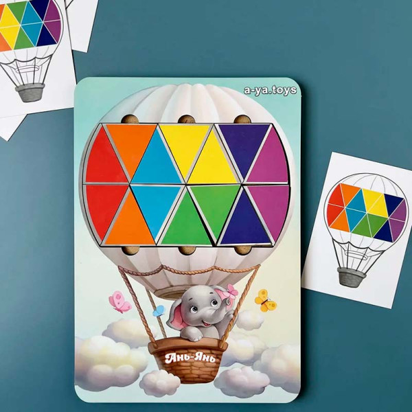 Пазли-вкладки Мозаїка UBEE "Слоненя на повітряній кулі" дерев'яна 4823720033518