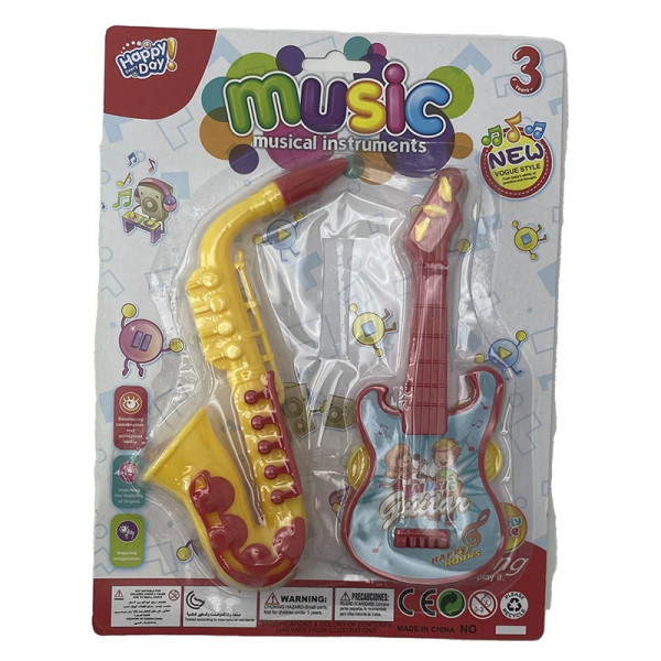 Набір музичних іграшок саксофон і гитара 2Y368-13_Yellow-Red Набір музичних іграшок саксофон і гитара 2Y368-13_Yellow-Red