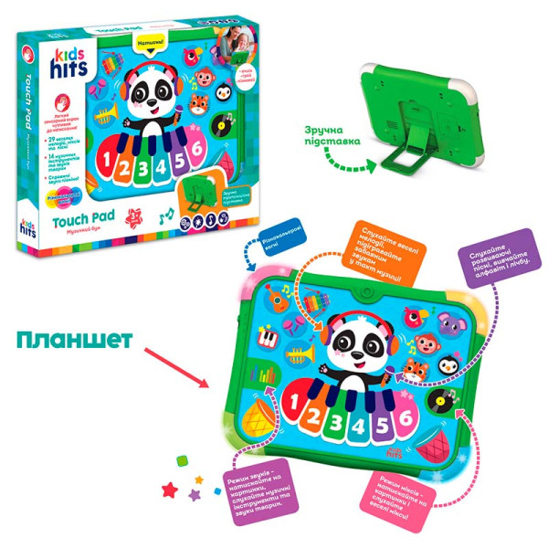 Планшет Kids Hits "Панда-музика" на батарейках укр мова навчання KH02/003 Планшет Kids Hits "Панда-музика" на батарейках укр мова навчання KH02/003
