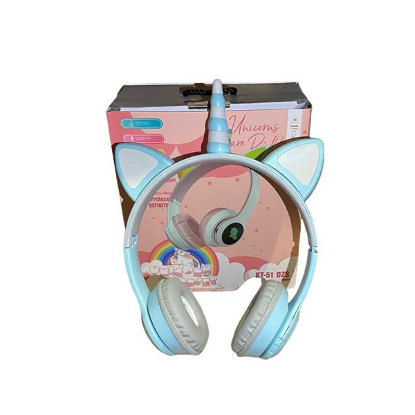 Бездротові Bluetooth навушники з вушками UNICORN Єдиноріг із рогом Блакитні KT-51-4