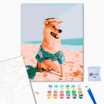 Картина по номерах Шіба-іну на пляжі Strateg 40х50 см DY110 Картина по номерах Шіба-іну на пляжі Strateg 40х50 см DY110
