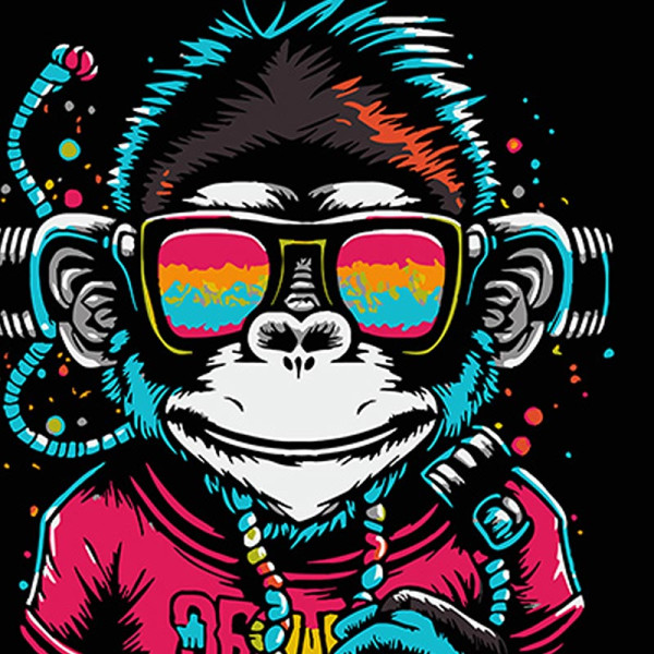 Картина за номерами Stateg Мавпа у навушниках і окулярах на чорному фоні 40 AV4040-53
