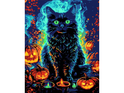 Картина за номерами Stateg Кіт у Гелловін на чорному фоні 40х50 см AH1183-12