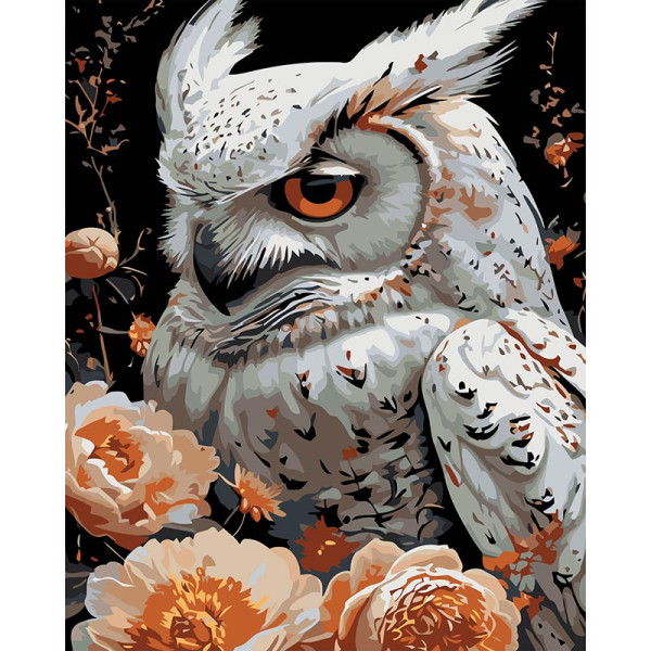 Картина за номерами Stateg Біла сова на чорному фоні 40х50 см AH1237