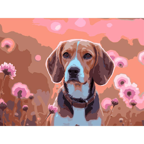 Картина за номерами Strateg Квітковий пес 30Х40 см SS-1261