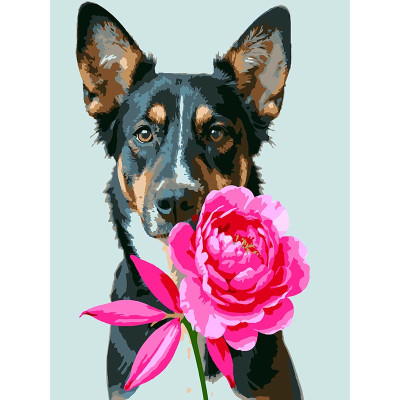 Картина за номерами Strateg Пес з півонією 30Х40 см SS-1310