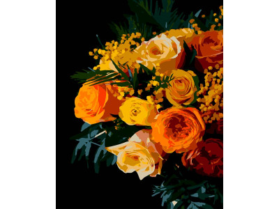 Картина за номерами Strateg Помаранчеві квіти на чорному фоні 40Х50 см AH1257