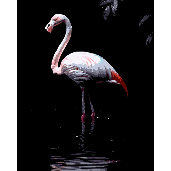 Картина за номерами Strateg Фламінго у воді на чорному фоні 40Х50 см AH1268