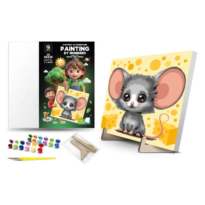 Каритна за номерами qbee "Мишка і Сир" з дерев'яною підставкою 25х25 см QB900-077