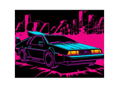 Картина за номерами Автомобіль у неонових тонах Strateg на чорному фоні 40х AH1135