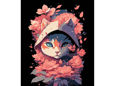 Картина за номерами Кішка в рожевих відтінках Strateg на чорному фоні 30х40 FH-9