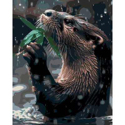 Картина за номерами Strateg Видра з листочком на чорному фоні 40x50 см AH1295