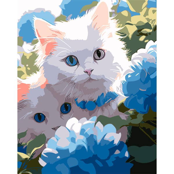 Картина за номерами Strateg Кошенята серед квітів 40x50 см VG049