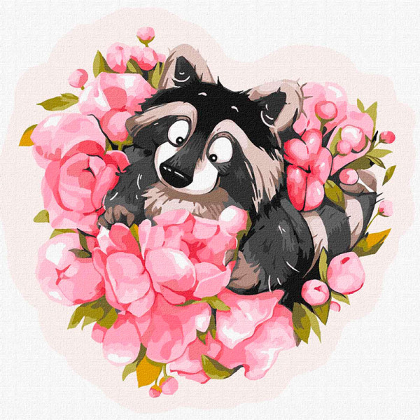 Картина за номерами Ідейка "Закоханий єнот" 30х30 см. KHO4222