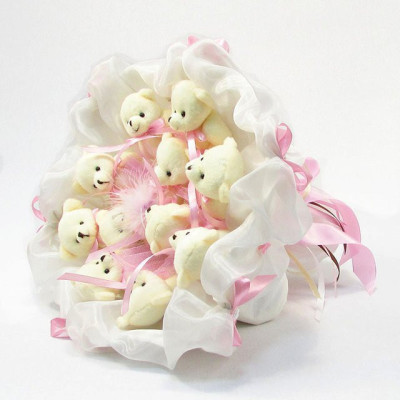 Букет из игрушек Мишки 11 бело-розовый 5286IT