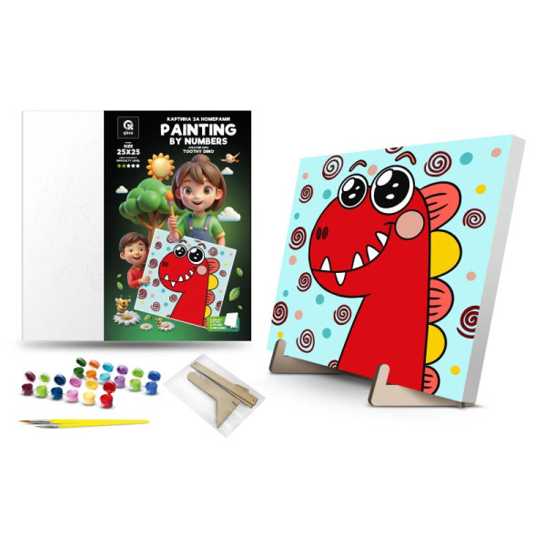 Каритна за номерами qbee "Зубатий Діно" з деревяною підставкою 25х25 см QB900-076