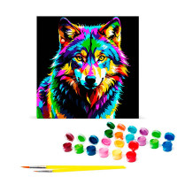 Картина за номерами Барвистий вовк Strateg на чорному фоні 30х30 см SH3030-4