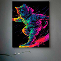 Картина за номерами Кіт на скейті Strateg на чорному фоні 30х40 см FH-4