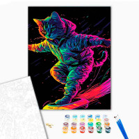 Картина за номерами Кіт на скейті Strateg на чорному фоні 30х40 см FH-4