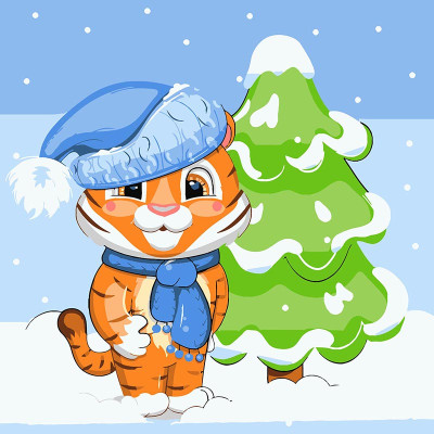 Картина за номерами Stateg Тигреня в шапці 30х30 см ES-0897