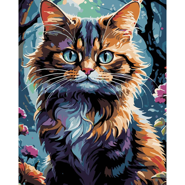 Картина за номерами Stateg Кіт в саду на чорному фоні 40х50 см AH1182-19