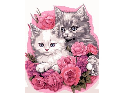 Картина за номерами Stateg Кошенята в квітах на чорному фоні 40х50 см AH1189-16