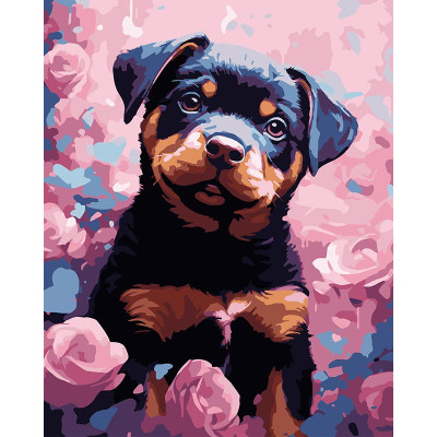 Картина за номерами Stateg Песик на чорному фоні 40х50 см AH1205-17