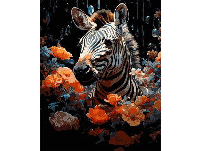 Картина за номерами Stateg Зебра у квітах на чорному фоні 40х50 см AH1231-17
