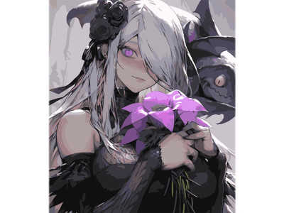 Картина за номерами Stateg Аніме дівчинка з квіткою на кольоровому фоні 40х MZ017