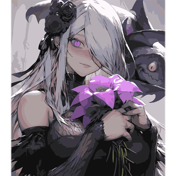 Картина за номерами Stateg Аніме дівчинка з квіткою на кольоровому фоні 40х MZ017