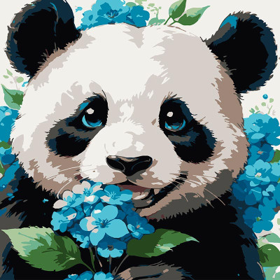 Картина за номерами Strateg Панда серед квітів 30х30 см ES-0903