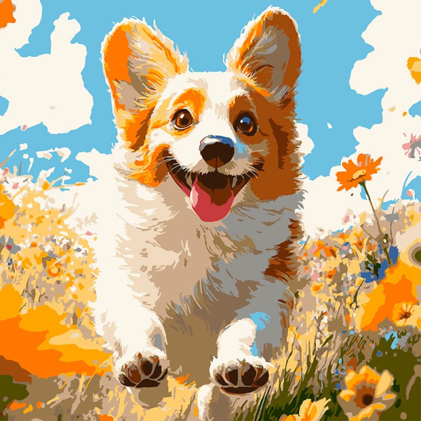 Картина за номерами Strateg Коргі в осені 30х30 см ES-0908