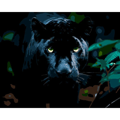 Картина за номерами Strateg Погляд пантери на чорному фоні 40Х50 см AH1258