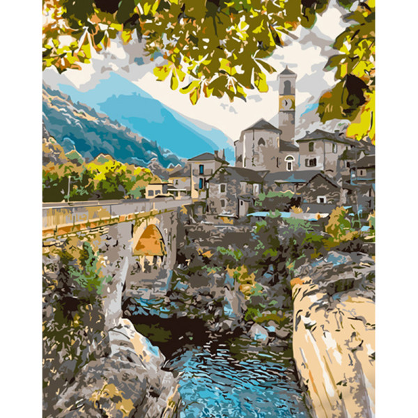 Картина по номерах Краса на фоні гір Strateg 40х50 см GS1037 Картина по номерах Краса на фоні гір Strateg 40х50 см GS1037