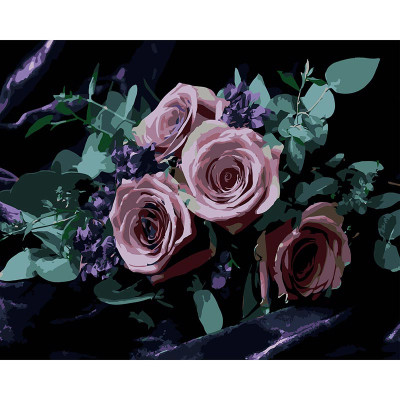Картина за номерами Strateg Букет роз на чорному фоні 40x50 см AH1292