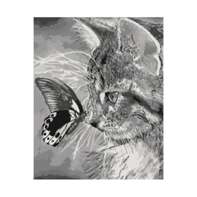 Картина за номерами Кошеня та метелик 40*50 КНО2499 Картина за номерами Кошеня та метелик 40*50 КНО2499