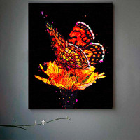Картина за номерами Вогняний метелик на цвіті Strateg на чорному фоні 40х50 AH1098