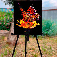 Картина за номерами Вогняний метелик на цвіті Strateg на чорному фоні 40х50 AH1098