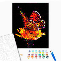 Картина за номерами Вогняний метелик на цвіті Strateg на чорному фоні 40х50 AH1098