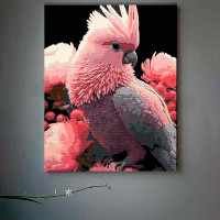 Картина за номерами Какаду у рожевому вбранні Strateg на чорному фоні 40х50 AH1109