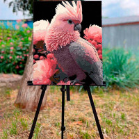 Картина за номерами Какаду у рожевому вбранні Strateg на чорному фоні 40х50 AH1109