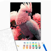 Картина за номерами Какаду у рожевому вбранні Strateg на чорному фоні 40х50 AH1109