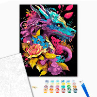 Картина за номерами Дракон у квітках Strateg на чорному фоні 40х50 см AH1037