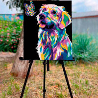 Картина за номерами Поп-арт собака з метеликом Strateg на чорному фоні 40х5 AH1047