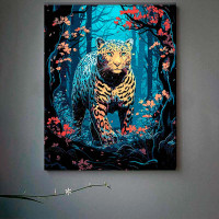 Картина за номерами Леопард на полюванні Strateg на чорному фоні 40х50 см AH1062