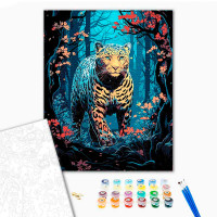 Картина за номерами Леопард на полюванні Strateg на чорному фоні 40х50 см AH1062