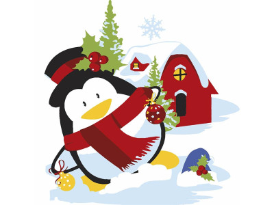 Картина за номерами Stateg Пінгвін біля будинку 20х20 см HH8003